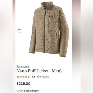 Patagonia nano puff jacket (seabird grey) men’s XL new never use we use or worn